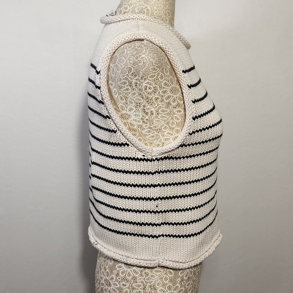 Zara Top Women Black Striped Knit Sleeveless Rolled Hem Cropped Size M Casual - Picture 8 of 14
